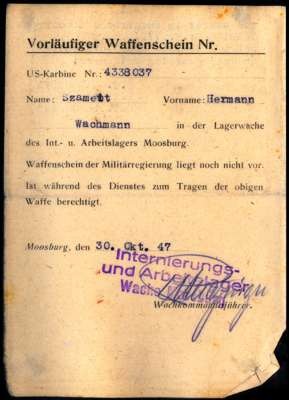Ausweis Wachmann Hermann SZAMEIT, 12. Nov. 1946
