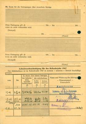 SZAMEIT Hermann, Lohnsteuerkarte 1947