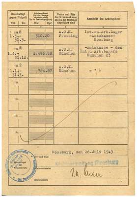 Bescheinigung zur Invalidenversicherung 1945-1949 von Szameit Hermann *24.Juli 1913