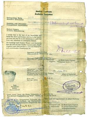 1945 - Entlassungsschein von Szameit Hermann *24.Juli 1913