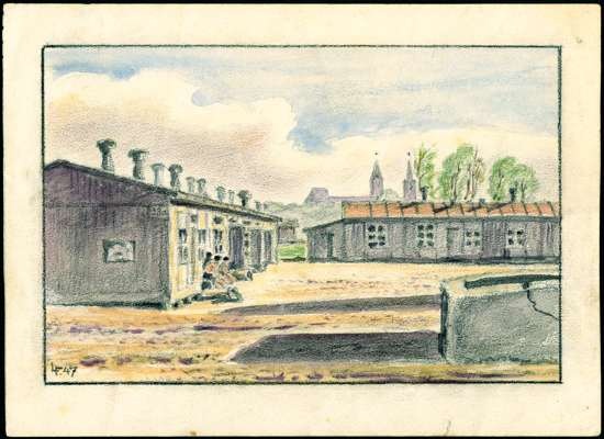 Internierungslager Moosburg, Kreidezeichnung L.F. 1947