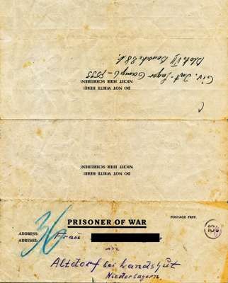 Brief vom 11.09.1946 aus dem Internierungslager 6 in Moosburg