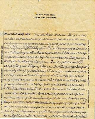 Brief vom 11.09.1946 aus dem Internierungslager 6 in Moosburg
