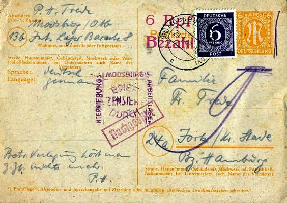 Postkarte aus dem Internierungslager Moosburg, 29.01.1947