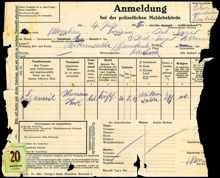 Hermann SZAMEIT, Anmeldung bei der polizeilichen Meldebeh�rde 4. Juli 1945