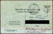 Postkarte vom 28.08.1946 aus dem Internierungslager 6 in Moosburg