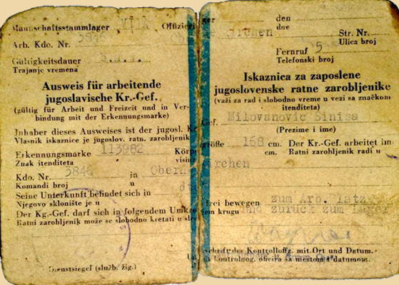 Moosburg Stalag VII A, Lagerausweis, Ausweis f�r arbeitende Kriegs-Gefangene Sinisa Milovanovic