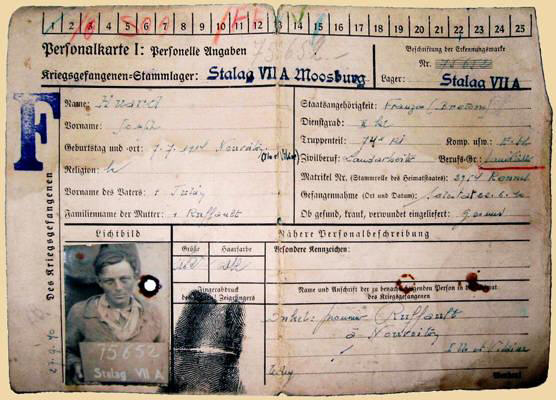 Moosburg Stalag VII A, Personalkarte Joseph Huard, Nr 75652