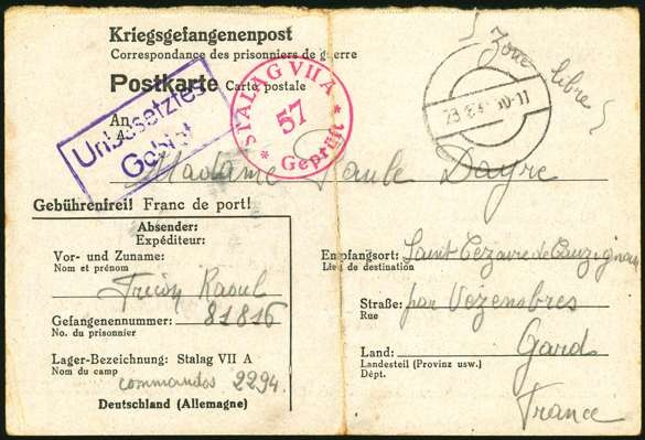 Kriegsgefangenenpost aus Stalag VII A - 1941, Gefangenennummer 81816