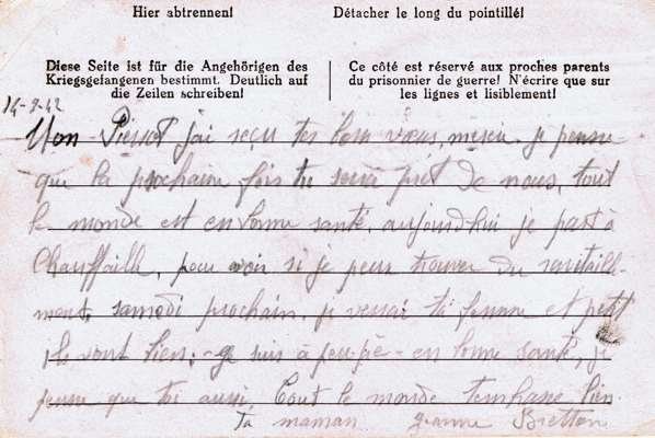 1942 Post f�r den Kriegsgefangenen Francisquo Pedro Bretton in Stalag VII A, Gefangenennummer 17002 von Jeanne Bretton