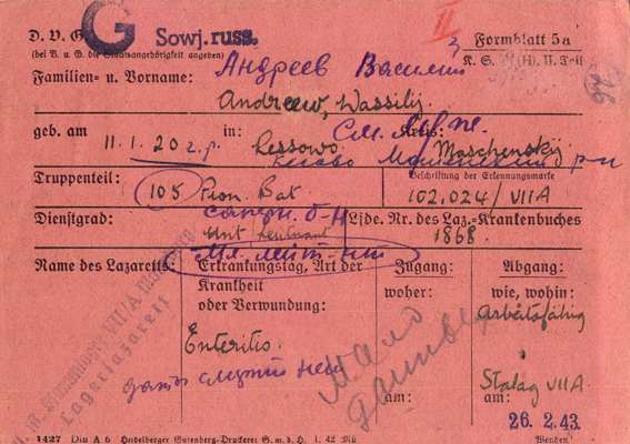 Abgangsmeldung 102024, ANDREEW Wassilij, Unterleutnant USSR