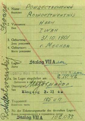Abgangsmeldung 102033, ROSHDESTWENSKIJ Iwan, Major USSR