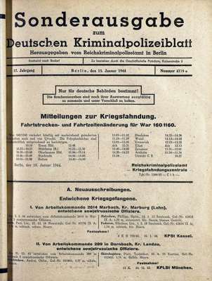 Entwichene Kriegsgefangene, Reichskriminalpolizeiamt Berlin, Sonderausgabe 15.01.1944