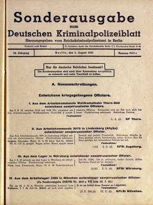 Entwichene Kriegsgefangene, Reichskriminalpolizeiamt Berlin, Sonderausgabe 03.08.1943