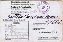 1942 Post f�r den Kriegsgefangenen Francisquo Pedro Bretton in Stalag VII A, Gefangenennummer 17002 von Jeanne Bretton