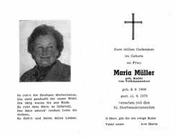 Sterbebildchen Maria M�ller, *1906 †1978