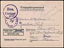 Kriegsgefangenenpost, Besetztes Gebiet Frankreich